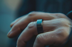 A Man wearing a Smart Ring on his finger